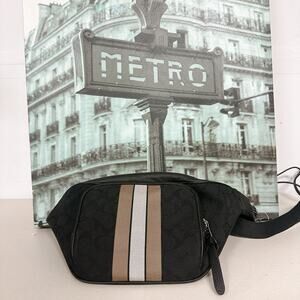 Coach C5386 Thompson Belt Bag In Signature Jacquard with Varsity Stripe